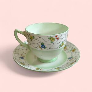 Vintage Adderley Green and white floral tea cup and saucer set
